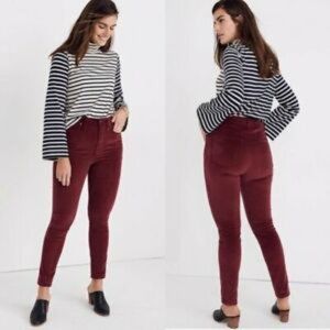 Madewell 10” High Rise Skinny Jeans Stretch Velvet Edition Burgundy Size 31